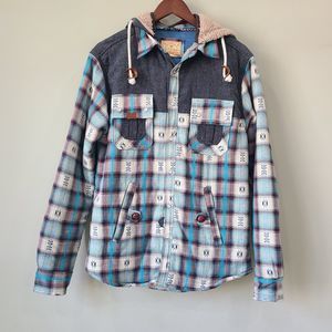 Unbranded Fleece Lined Flannel Jacket Medium Aztec Western Pearl Snap Button